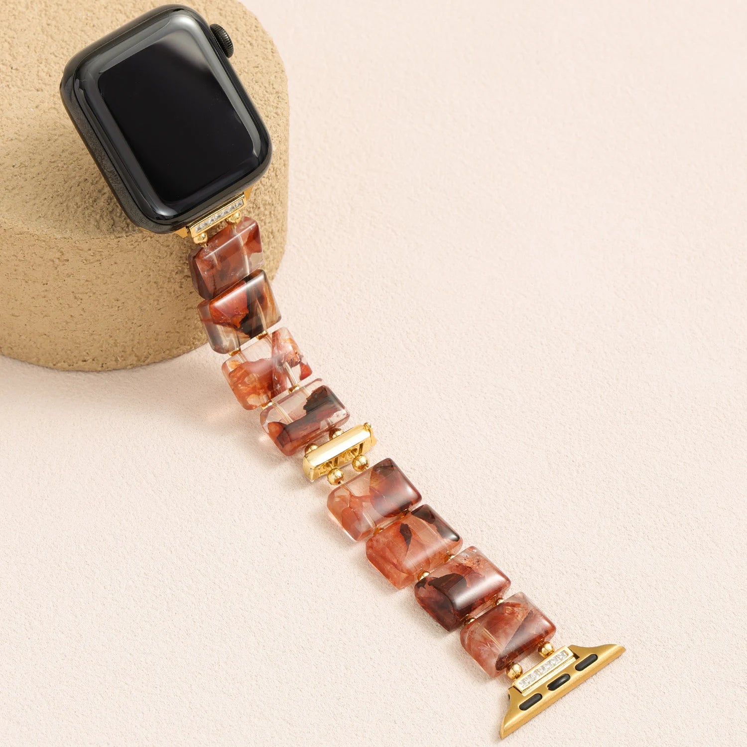Red phantom quartz handmade Apple Watch band, crystal bracelet style watch band with natural inclusions