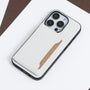 White crocodile-embossed phone case with a stitched card holder panel and slim structured silhouette.