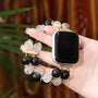 Silver obsidian and snow phantom quartz double-strand Apple Watch band, handcrafted crystal bracelet style watch band