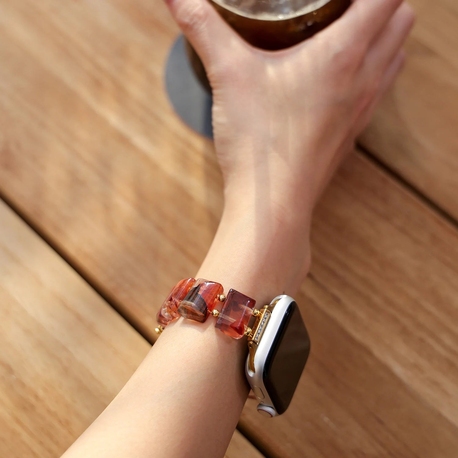 Red phantom quartz handmade Apple Watch band, crystal bracelet style watch band with natural inclusions