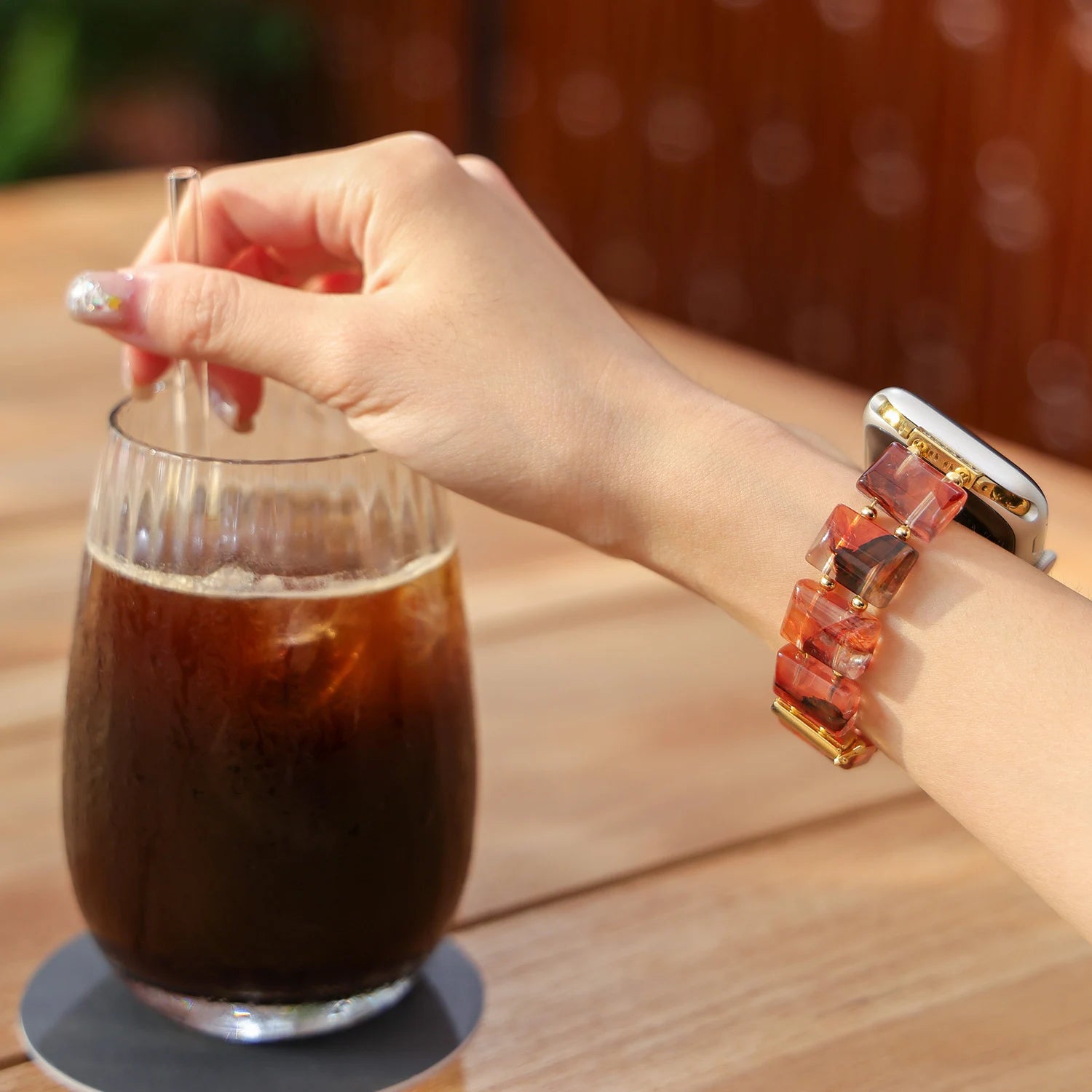 Red phantom quartz handmade Apple Watch band, crystal bracelet style watch band with natural inclusions