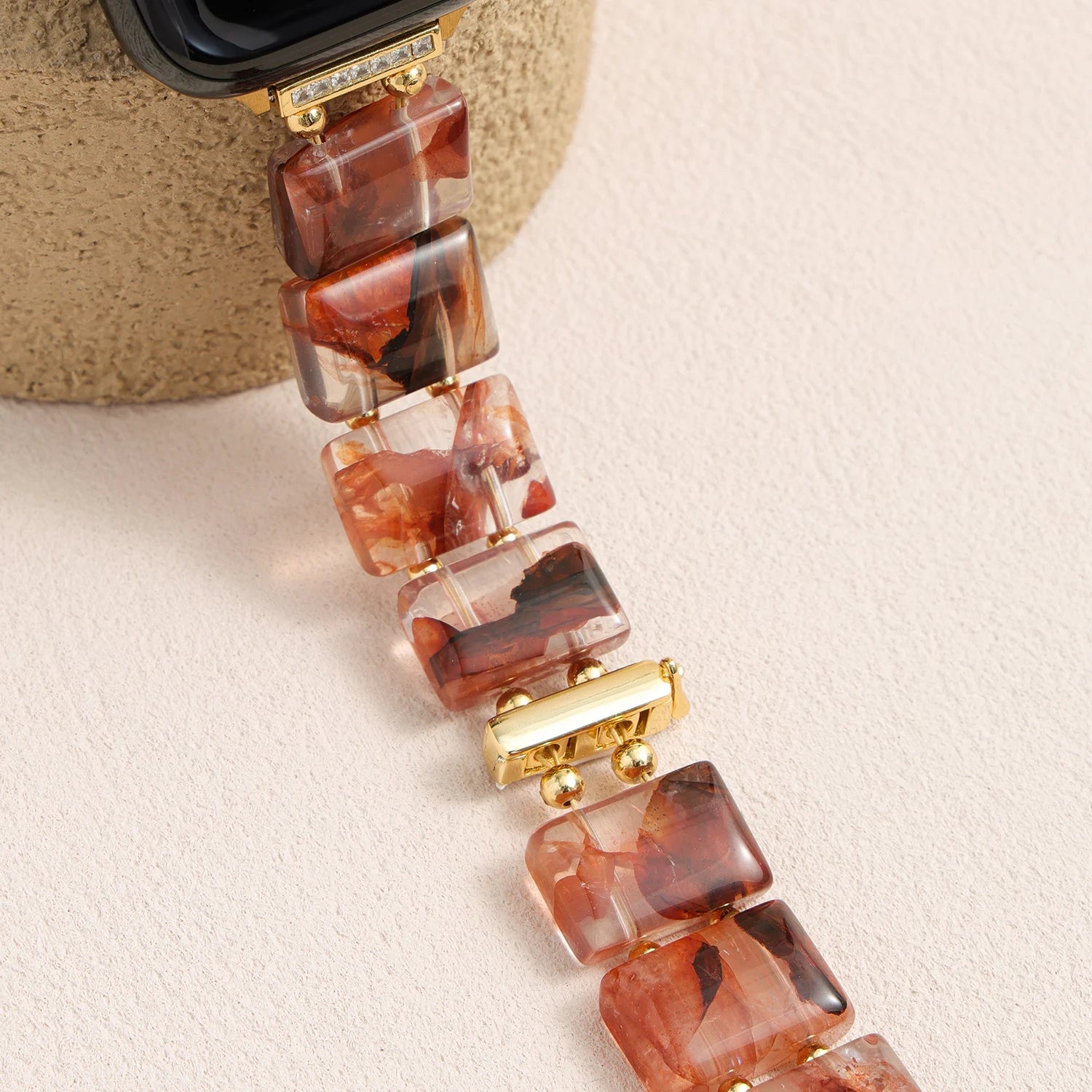 Red phantom quartz handmade Apple Watch band, crystal bracelet style watch band with natural inclusions