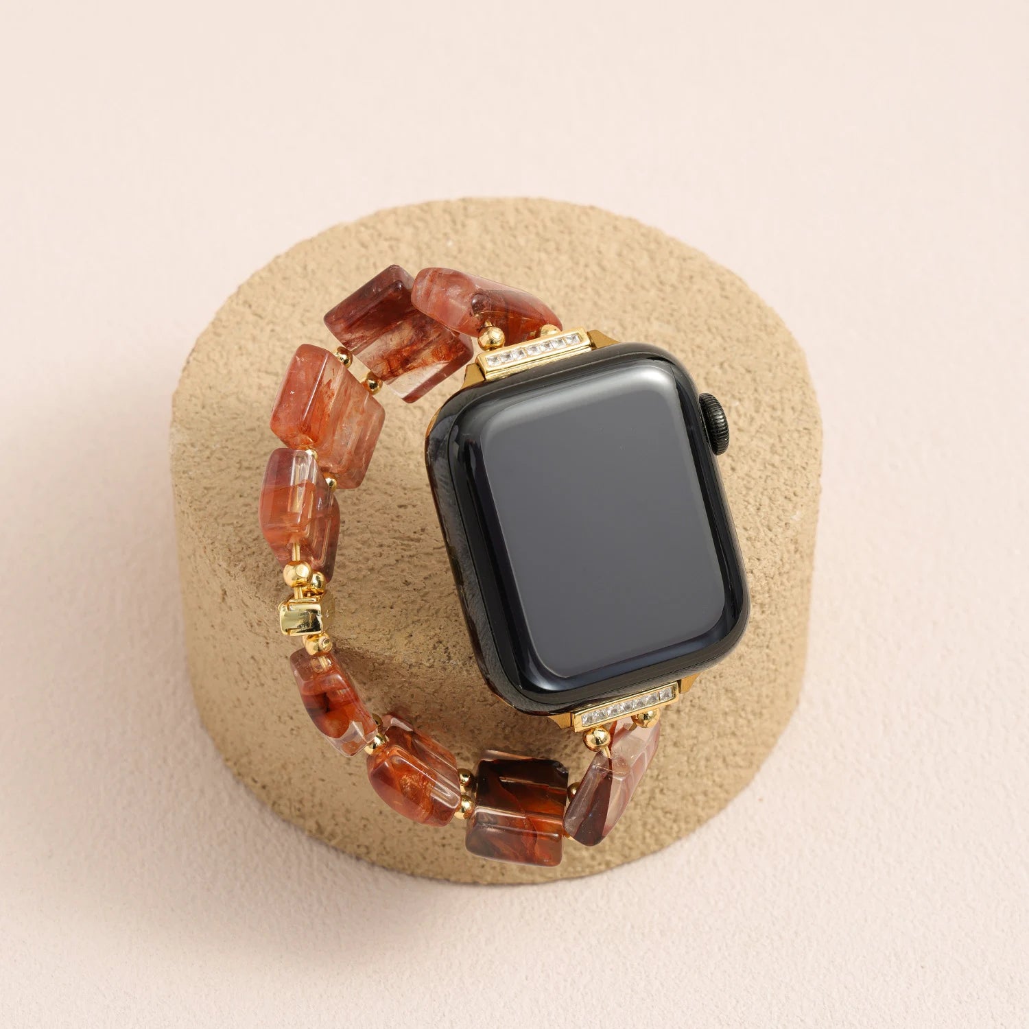 Red phantom quartz handmade Apple Watch band, crystal bracelet style watch band with natural inclusions