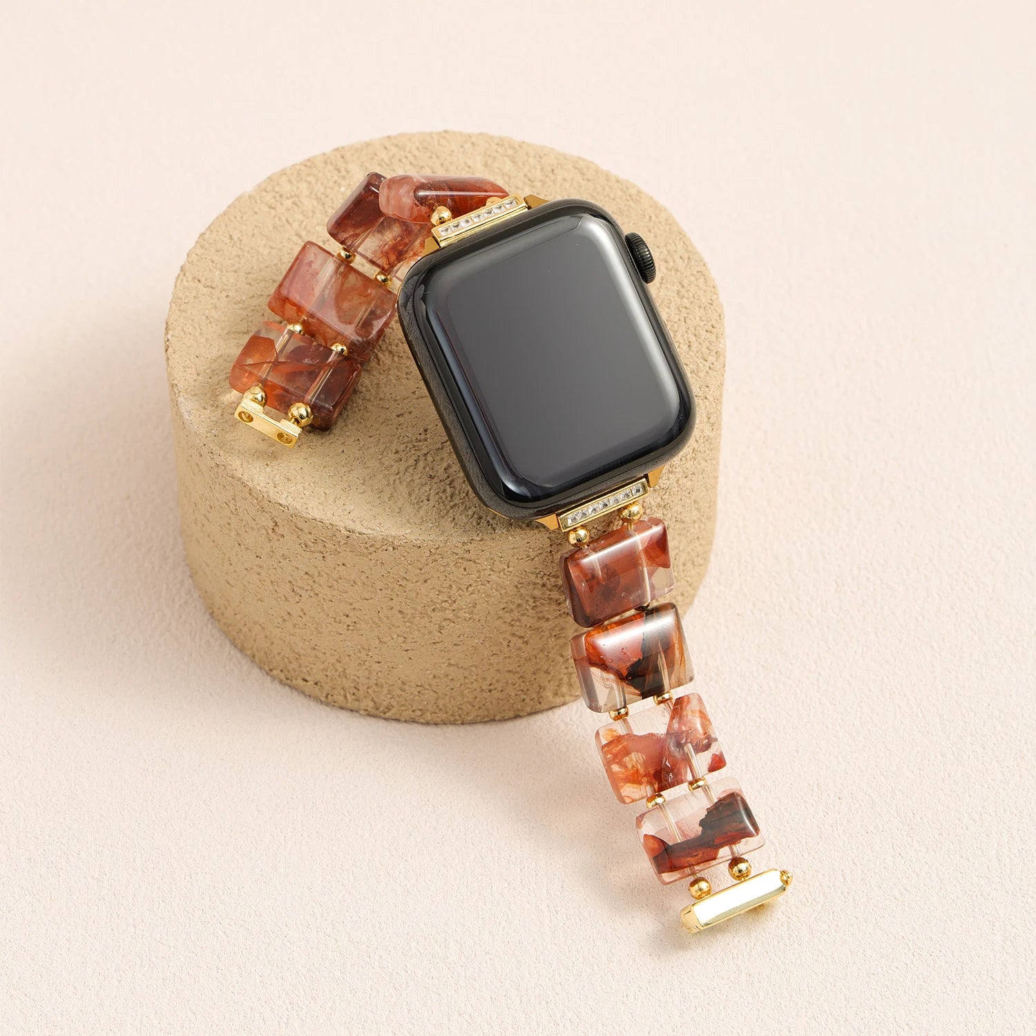 Red phantom quartz handmade Apple Watch band, crystal bracelet style watch band with natural inclusions