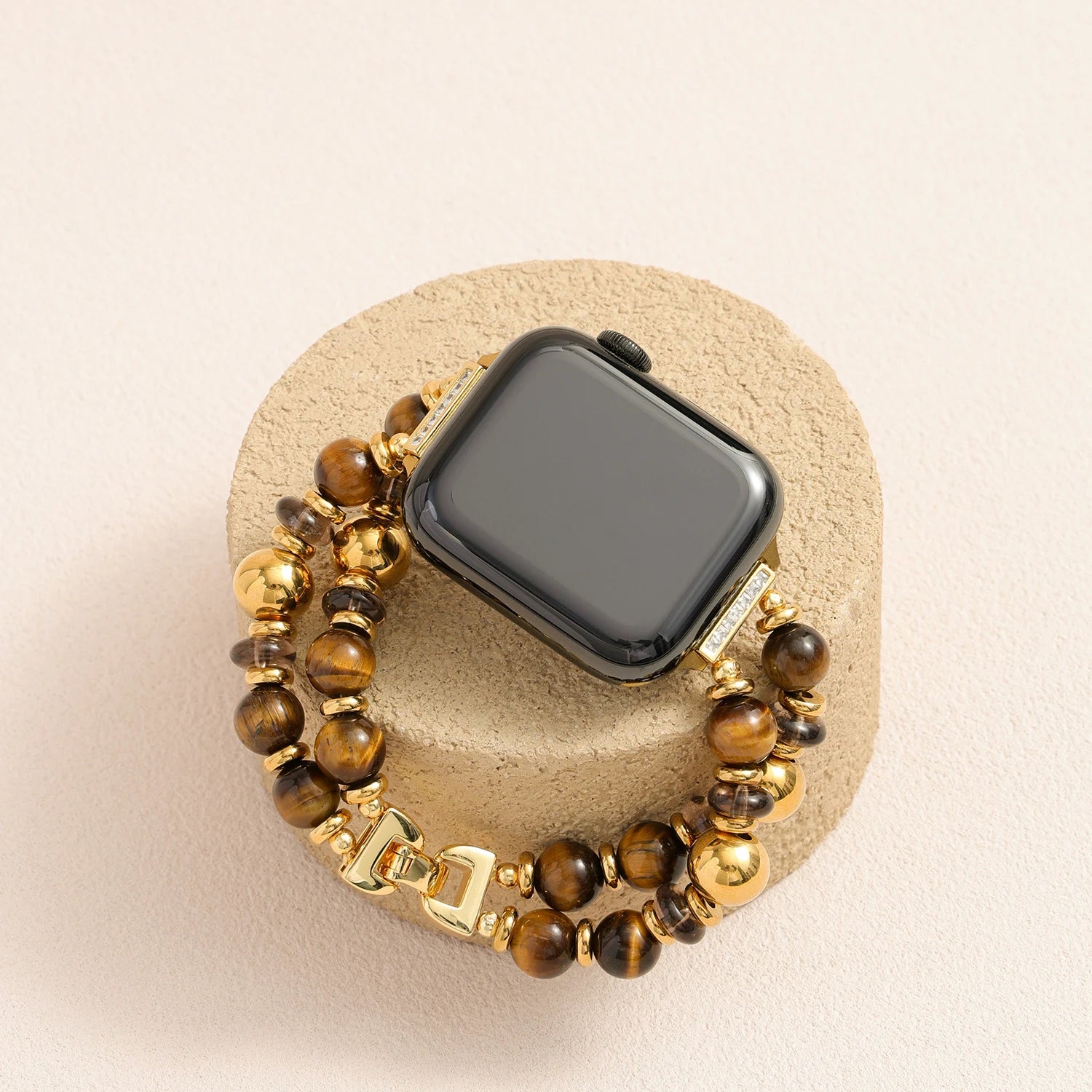 Solaris Crown – Tiger Eye & Crystal Double-Strand Handmade Apple Watch Band