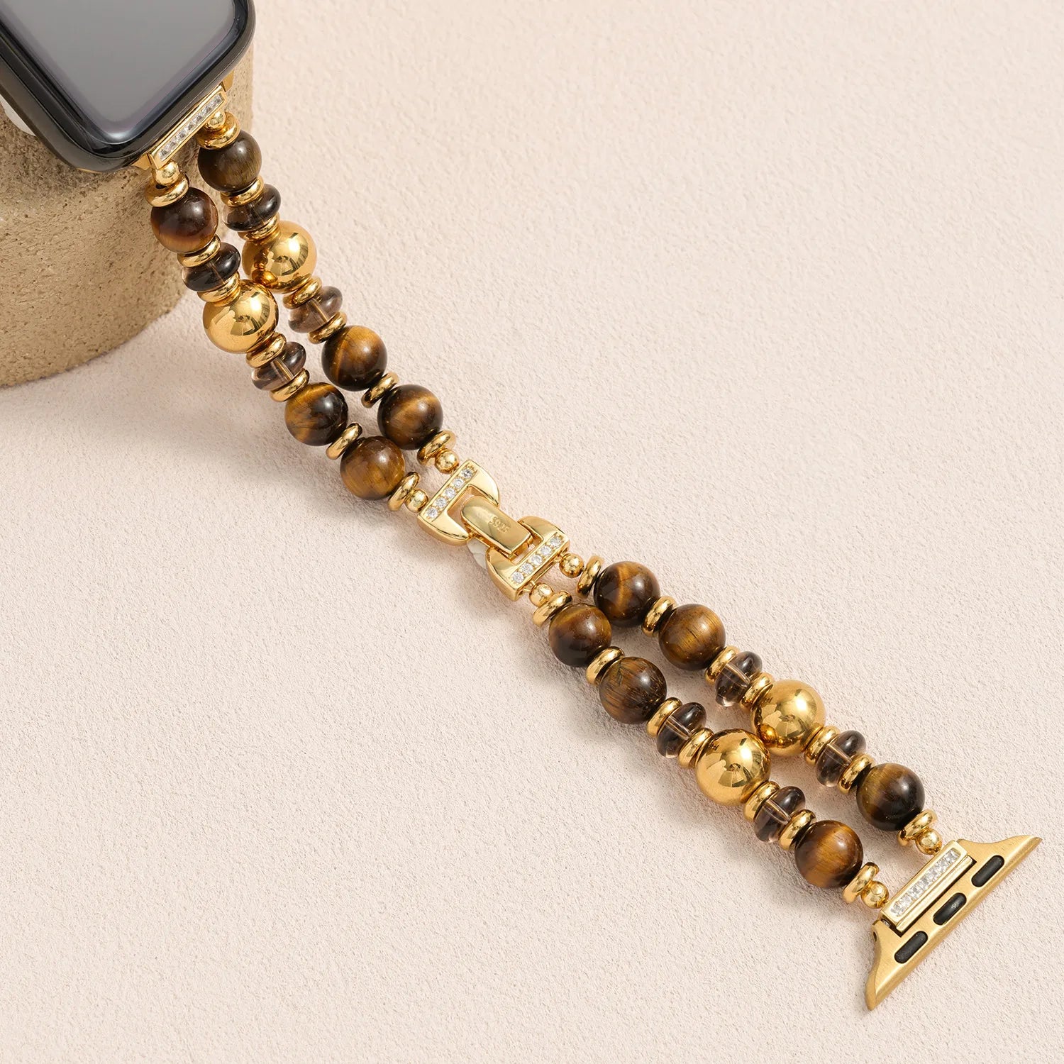Solaris Crown – Tiger Eye & Crystal Double-Strand Handmade Apple Watch Band