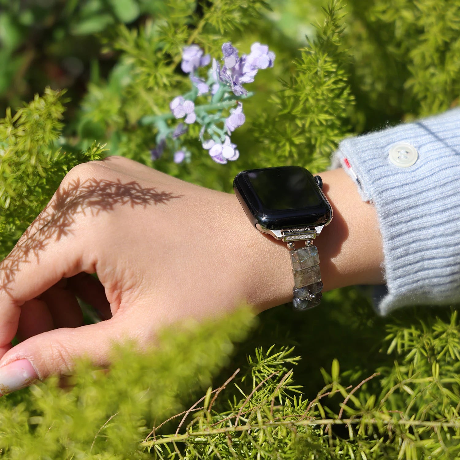 Selene’s Veil - Grey Moonstone Gemstone Apple Watch Band