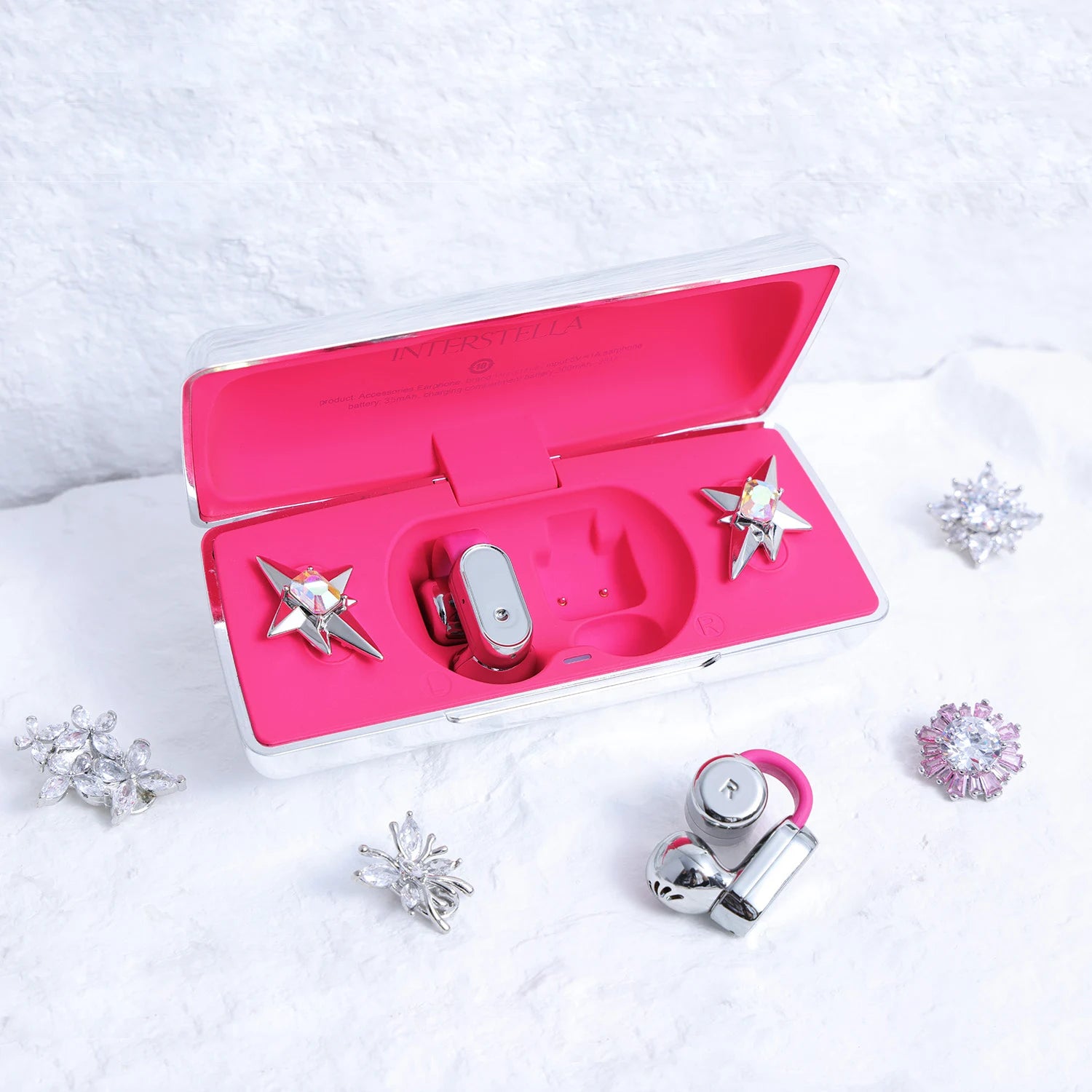 Interstella Crystal Aura Bluetooth Ear Jewelry Headphone with magnetic crystal accents, open-ear design, and jewelry-inspired finish