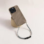 Black pearl and silver phone strap with mixed natural stones and detachable bracelet design