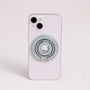 Silver MagSafe telescopic phone ring stand with glitter inlay, side angle view