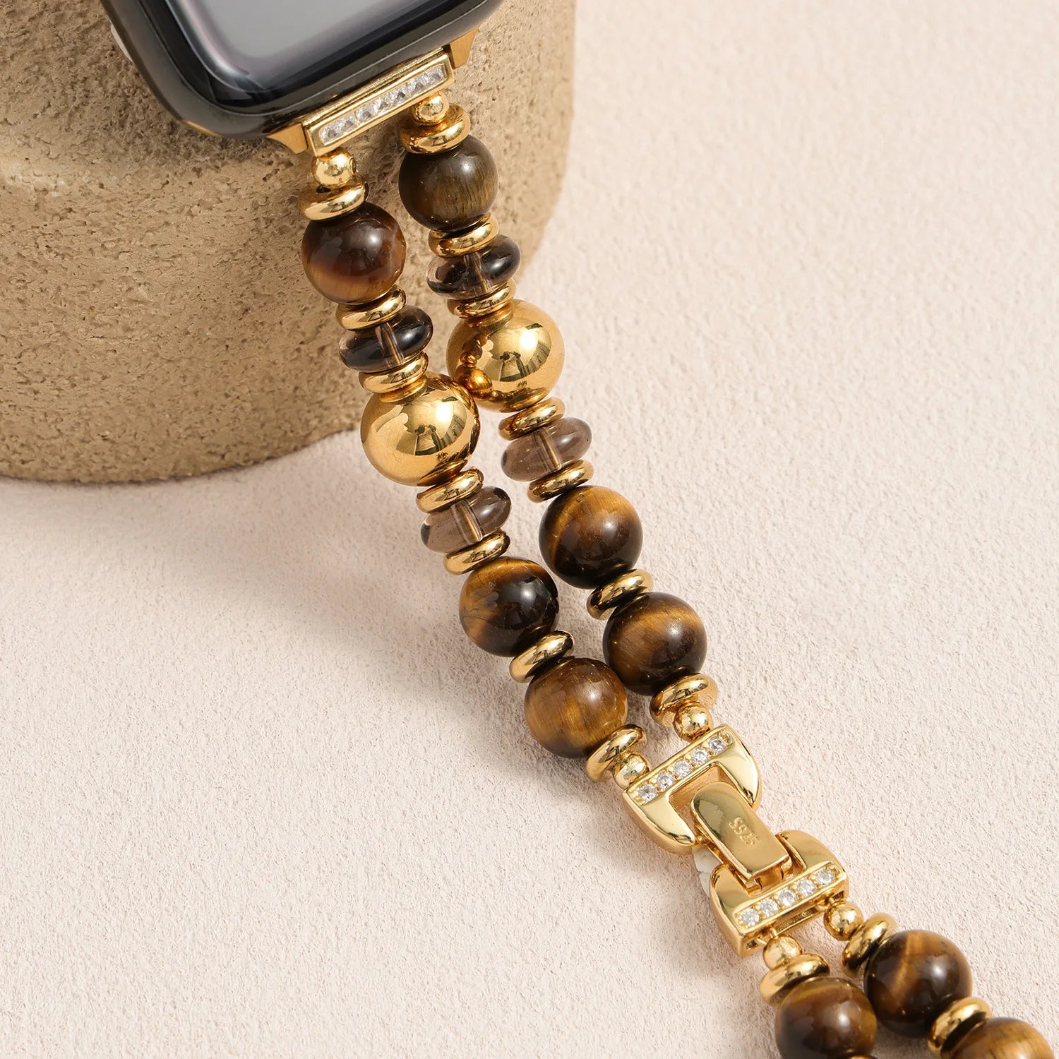 Solaris Crown – Tiger Eye & Crystal Double-Strand Handmade Apple Watch Band