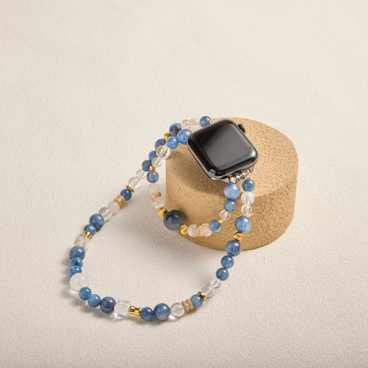 Kyanite & Clear Quartz Double-Strand Band with 14K Gold-Plated Accents