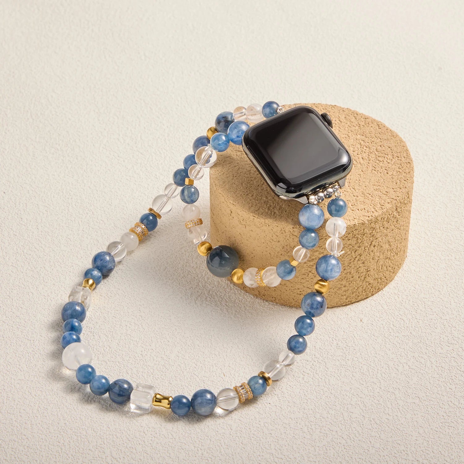 Handmade Blue Kyanite & Clear Quartz Triple-Wrap Apple Watch Band – Interstella