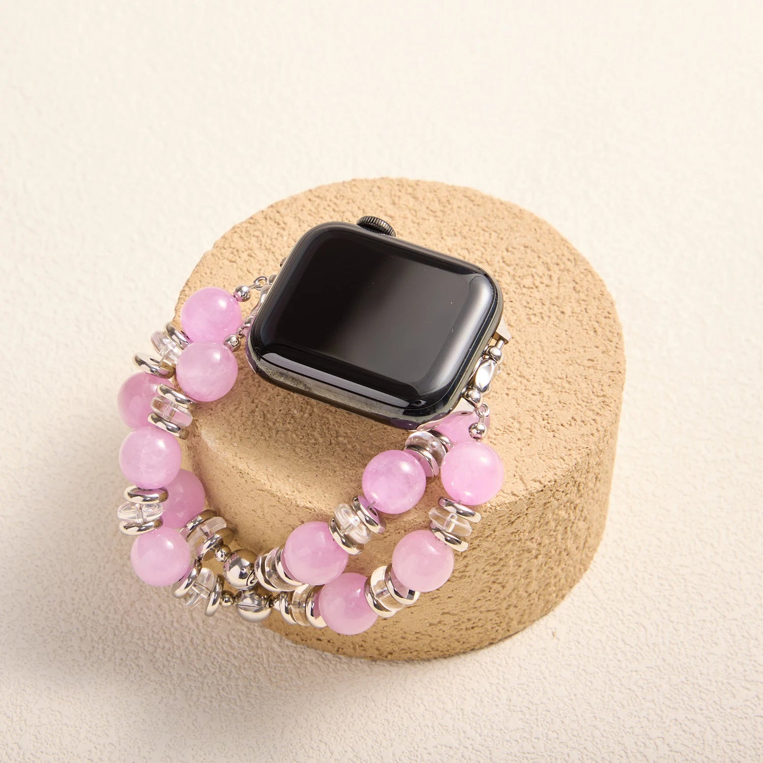 Handmade Kunzite & Clear Quartz Double-Strand Apple Watch Band – Interstella