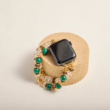 Malachite, Smoky Quartz & Clear Quartz Double-Strand Band