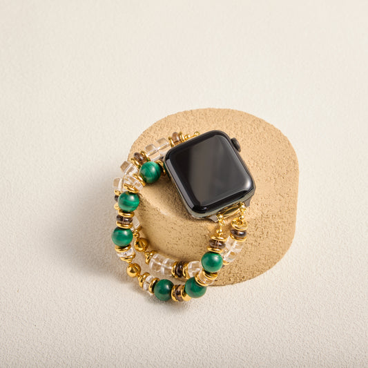 Malachite, Smoky Quartz & Clear Quartz Double-Strand Band