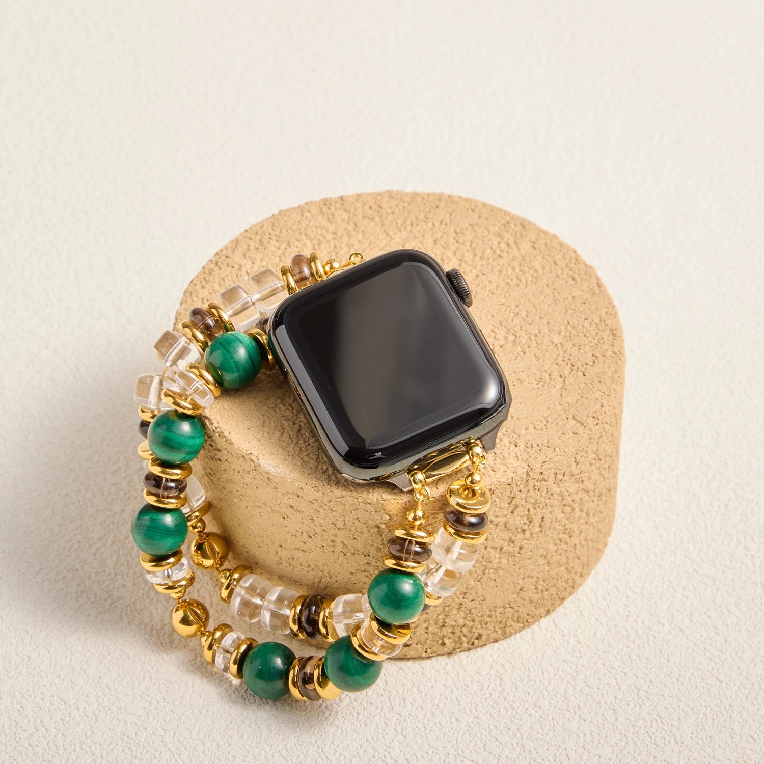 Handmade Malachite & Smoky Quartz Double-Strand Apple Watch Band – Interstella