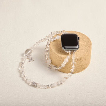 White Quartz & Moonstone Double-Strand Band with Silver Accents