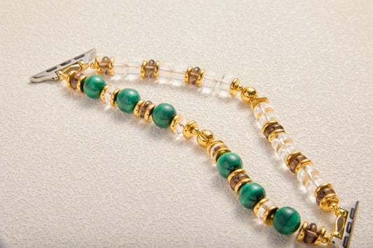 Malachite, Smoky Quartz & Clear Quartz Double-Strand Band
