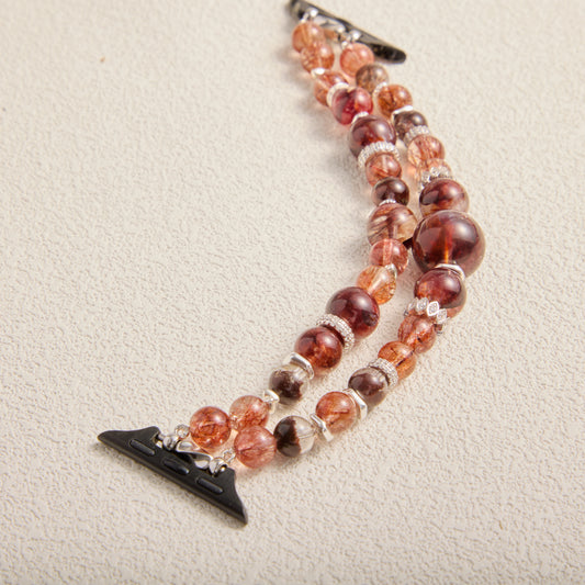Strawberry Quartz & Garnet Double-Strand Band with 14K Gold-Plated Accents