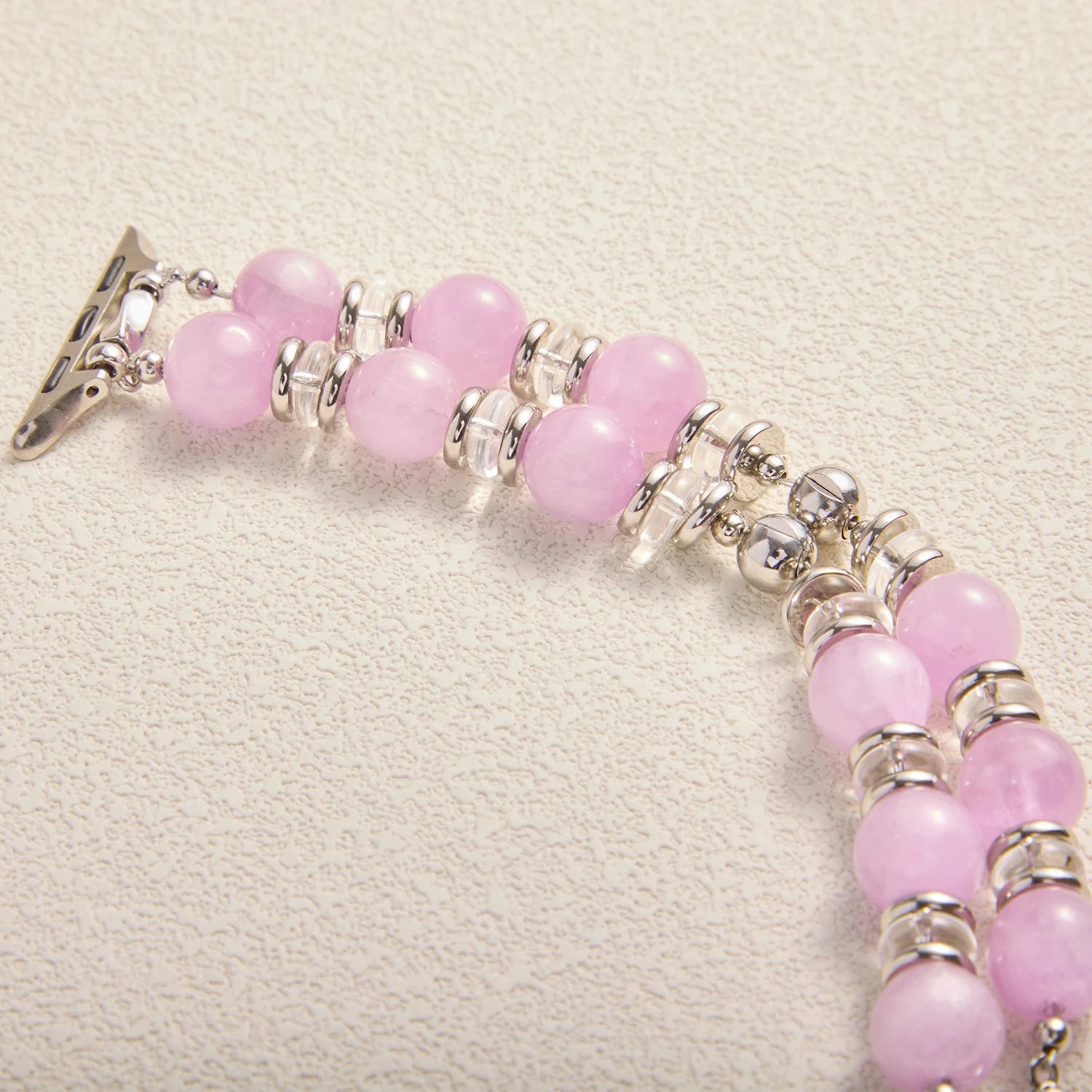 Handmade Kunzite & Clear Quartz Double-Strand Apple Watch Band – Interstella