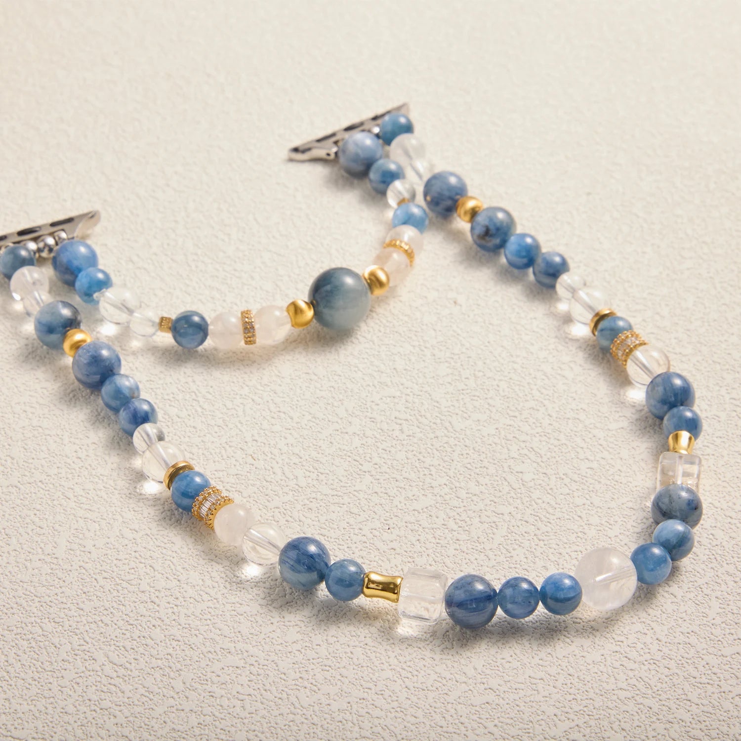 Handmade Blue Kyanite & Clear Quartz Triple-Wrap Apple Watch Band – Interstella