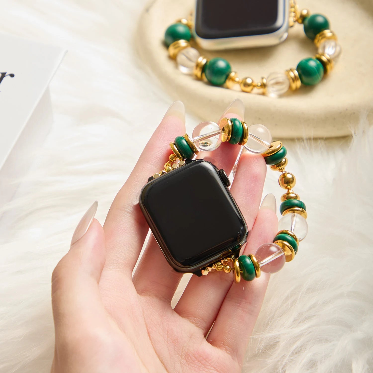 Handmade White Quartz & Turquoise Apple Watch Band – Interstella