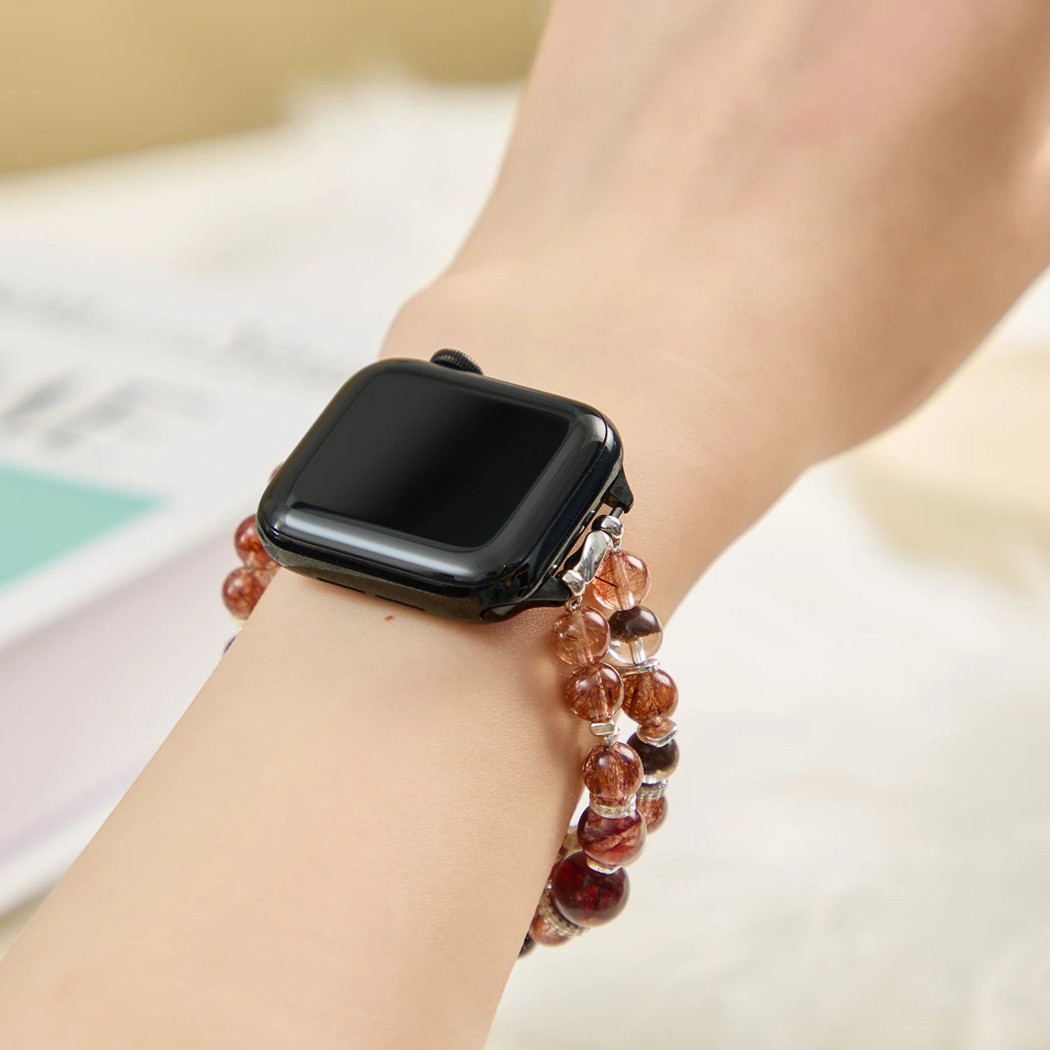 Handmade Red Rutilated Quartz Double-Strand Apple Watch Band – Interstella