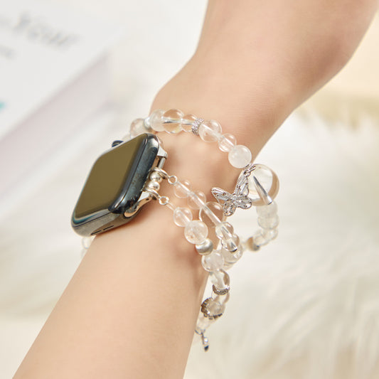 White Quartz & Moonstone Double-Strand Band with Silver Accents