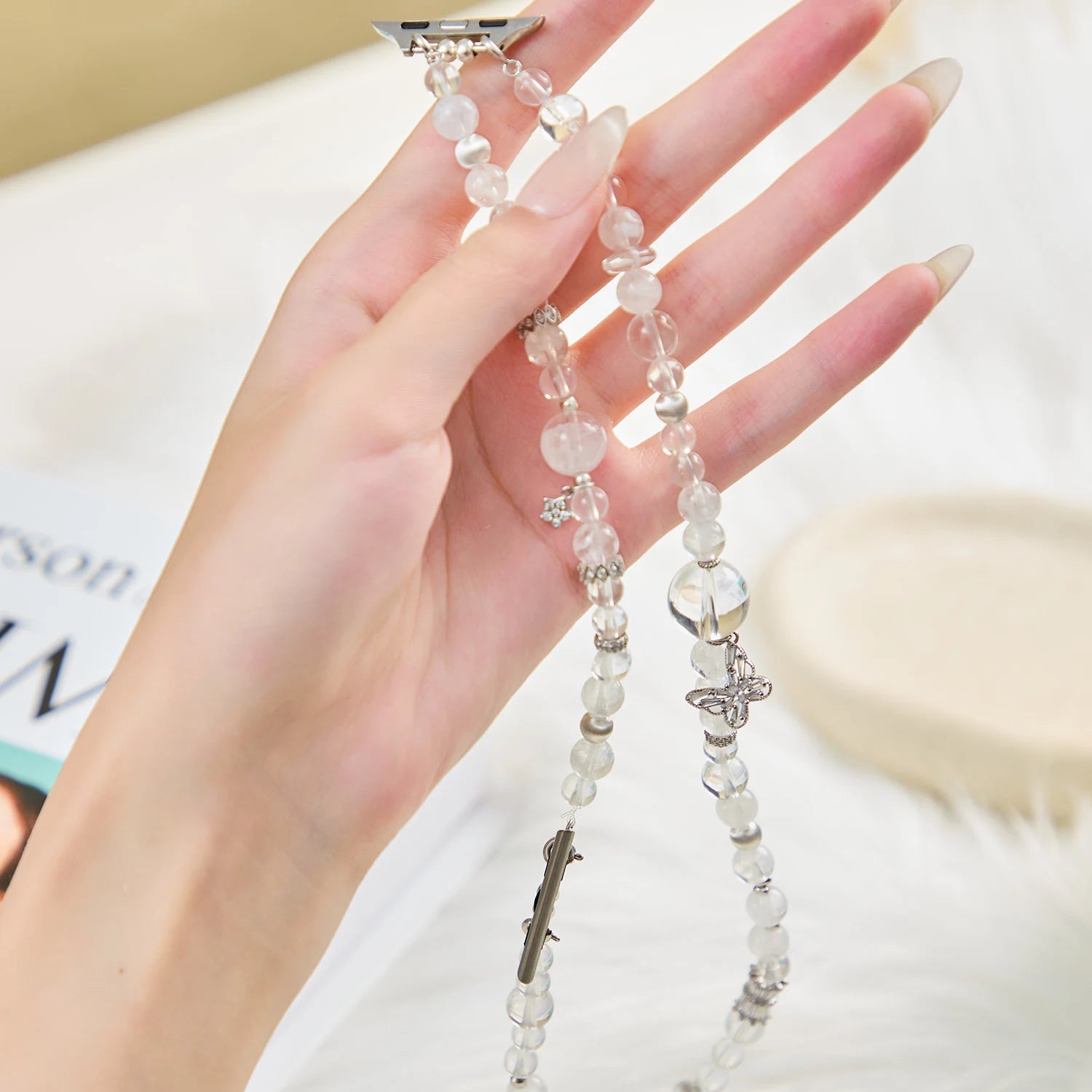 Handmade AA Clear Quartz Butterfly Triple-Wrap Apple Watch Band – Interstella