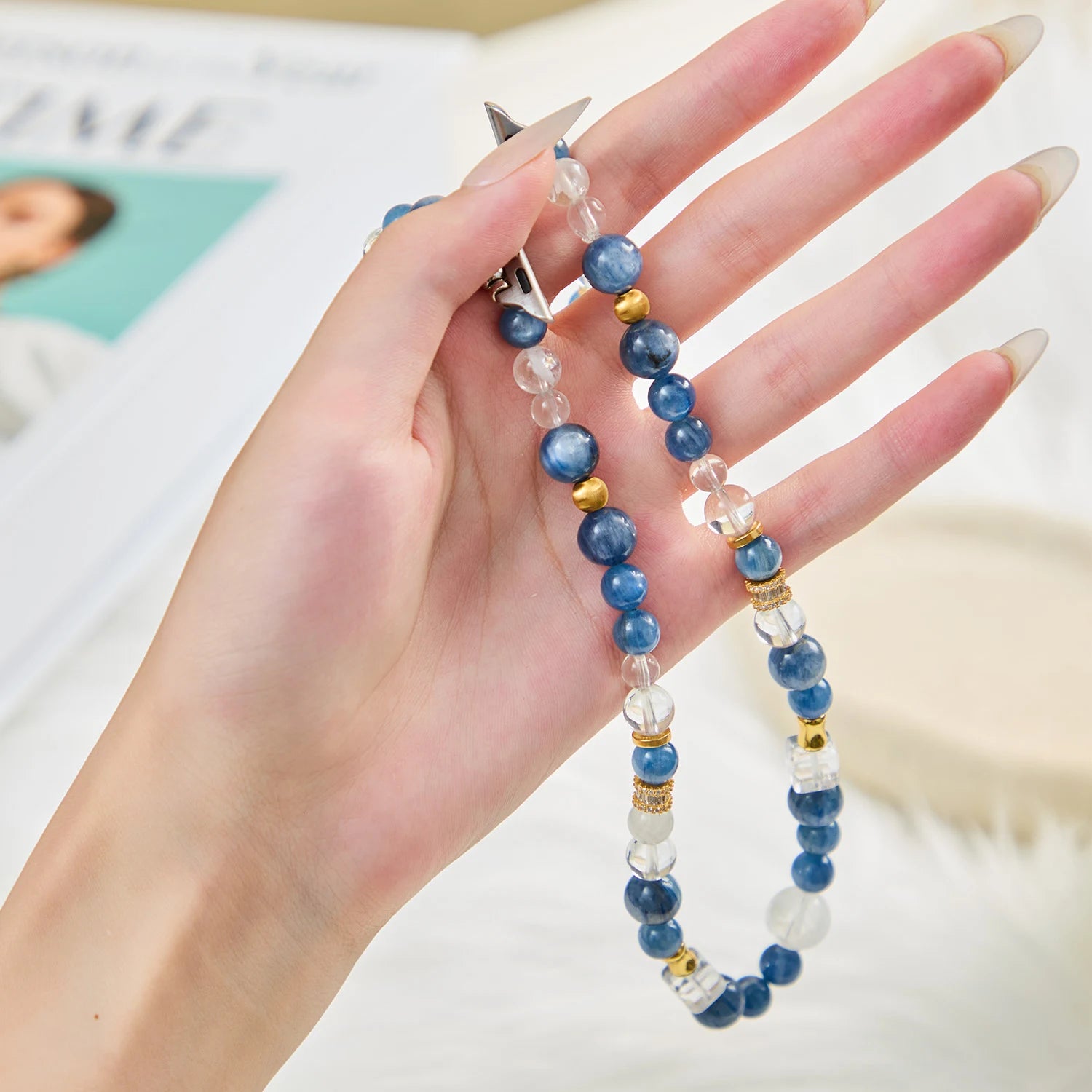 Handmade Blue Kyanite & Clear Quartz Triple-Wrap Apple Watch Band – Interstella