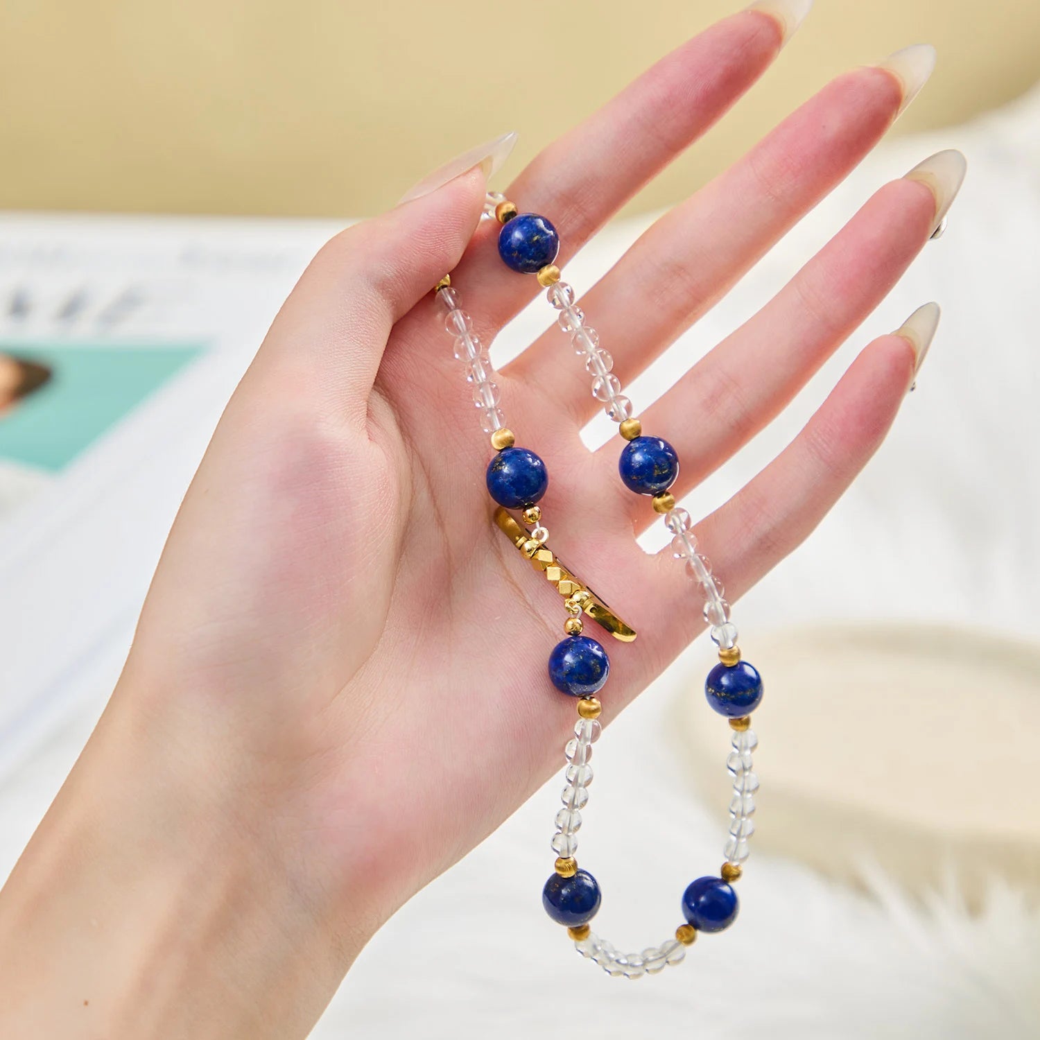 Handmade Lapis Lazuli & Clear Quartz Triple-Wrap Apple Watch Band – Interstella