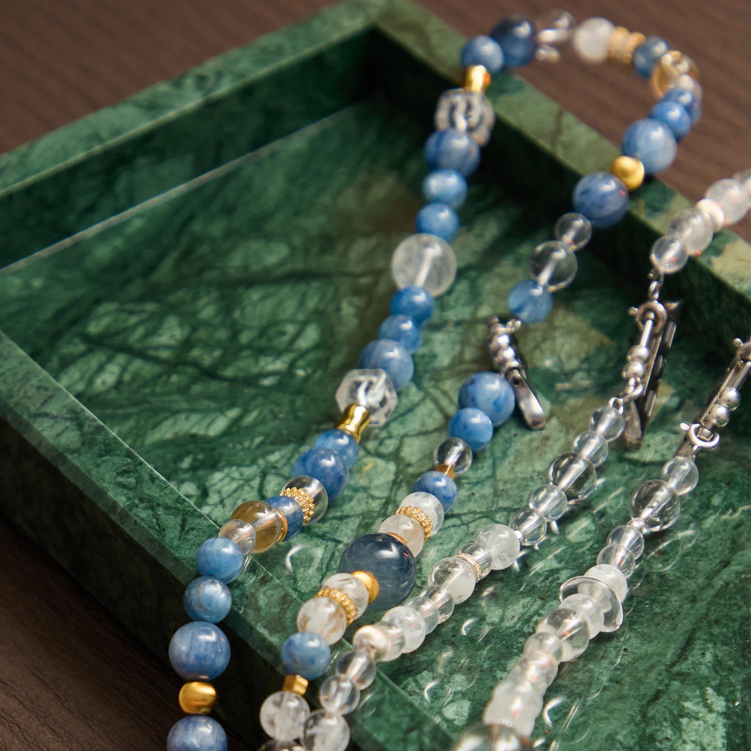 Handmade Blue Kyanite & Clear Quartz Triple-Wrap Apple Watch Band – Interstella