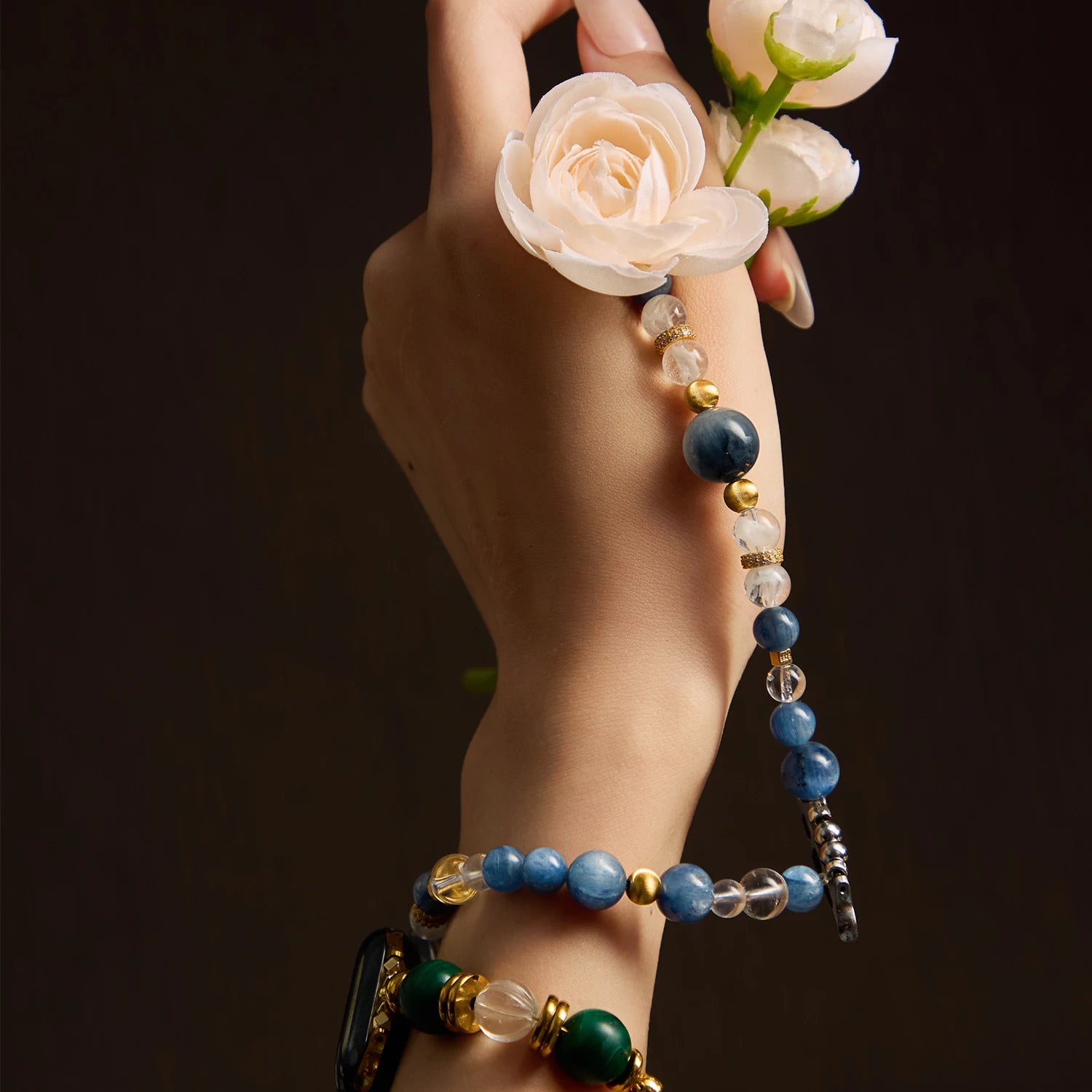 Handmade Blue Kyanite & Clear Quartz Triple-Wrap Apple Watch Band – Interstella