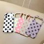 Five polka dot phone case colorways displayed together: ivory black dot, butter yellow blue dot, candy pink ivory dot, mint beige dot, and lilac grey dot.