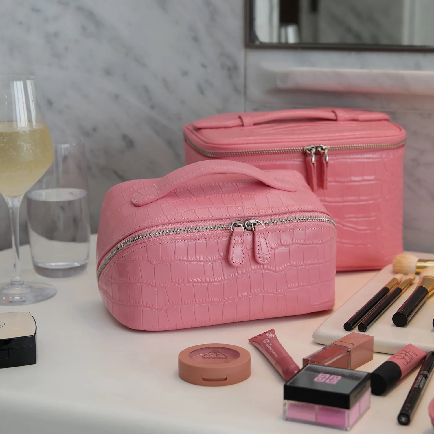 Aurelia Valise – Croc-Embossed Leather Vanity Bag