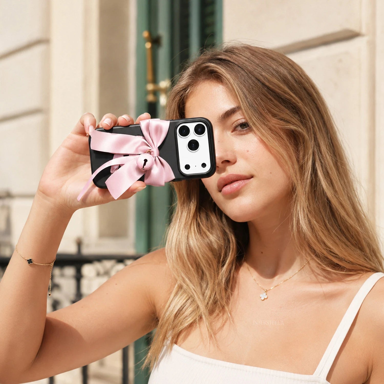 Lignum Aeterna - Custodia e cinturino per iPhone in bambù perlato