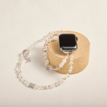 White Quartz & Moonstone Double-Strand Band with Silver Accents