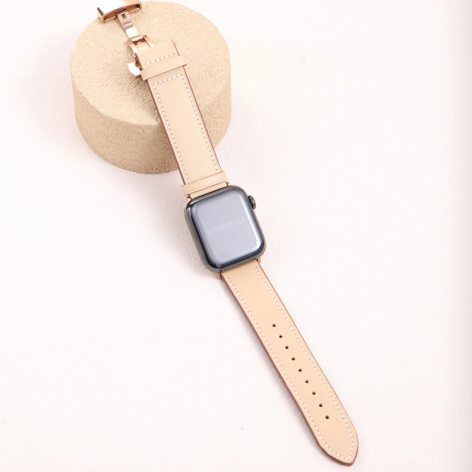 Athenia Duo – Correa para Apple Watch hecha a mano de doble hebra con lapislázuli y cuarzo claro