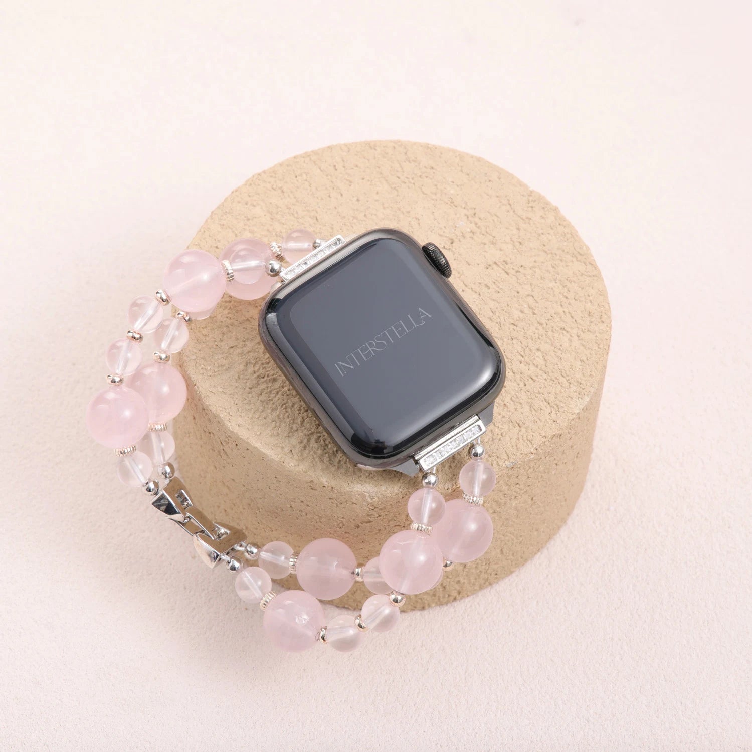 Athenia Duo – Cinturino Apple Watch fatto a mano a doppio filo in lapislazzuli e quarzo trasparente