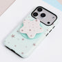Mint celestial phone case without grip, showing scattered star motifs, dual-layer structure, and raised camera protection.