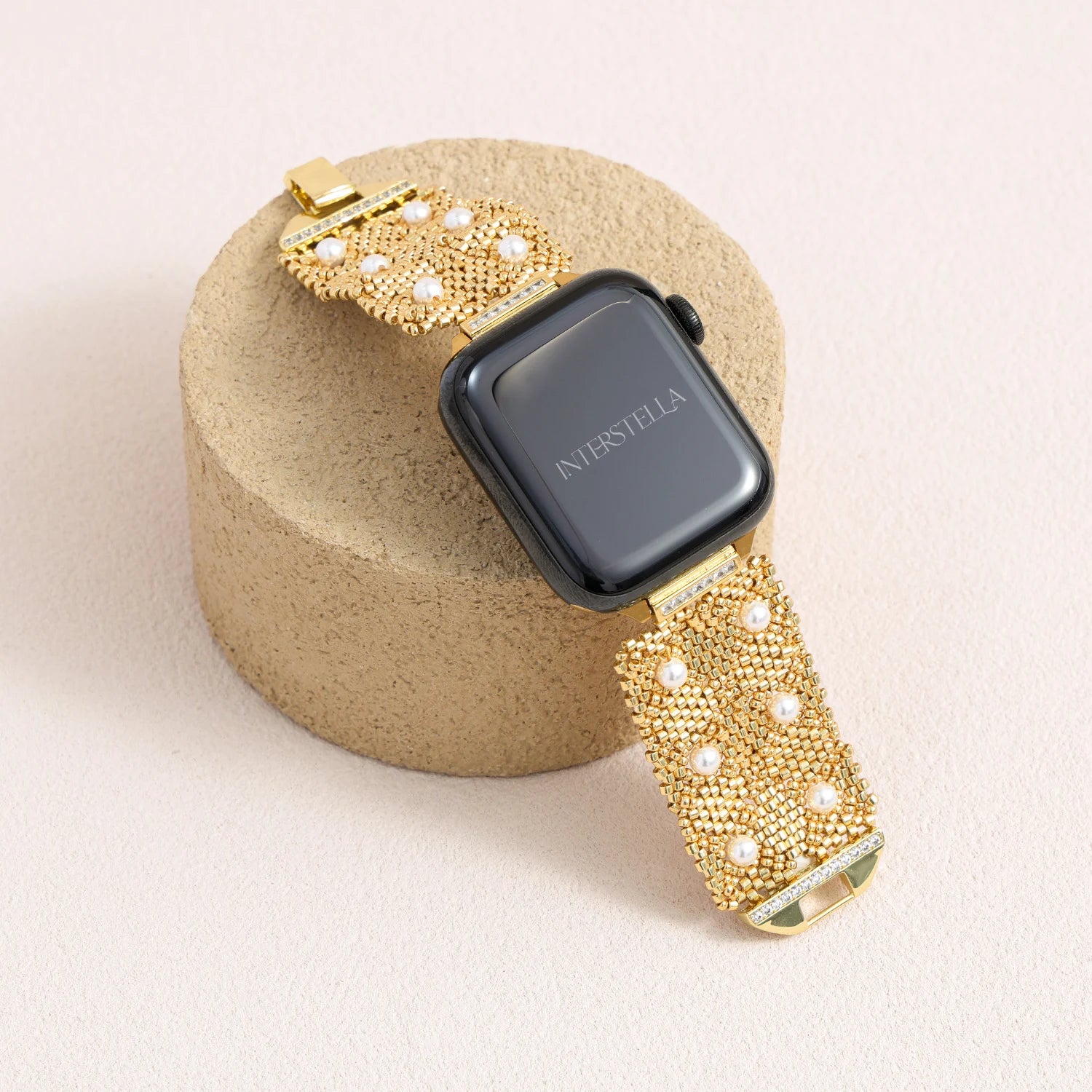 Aurelia of Byzantium Handwoven Pearl & Gold-Tone Apple Watch Band