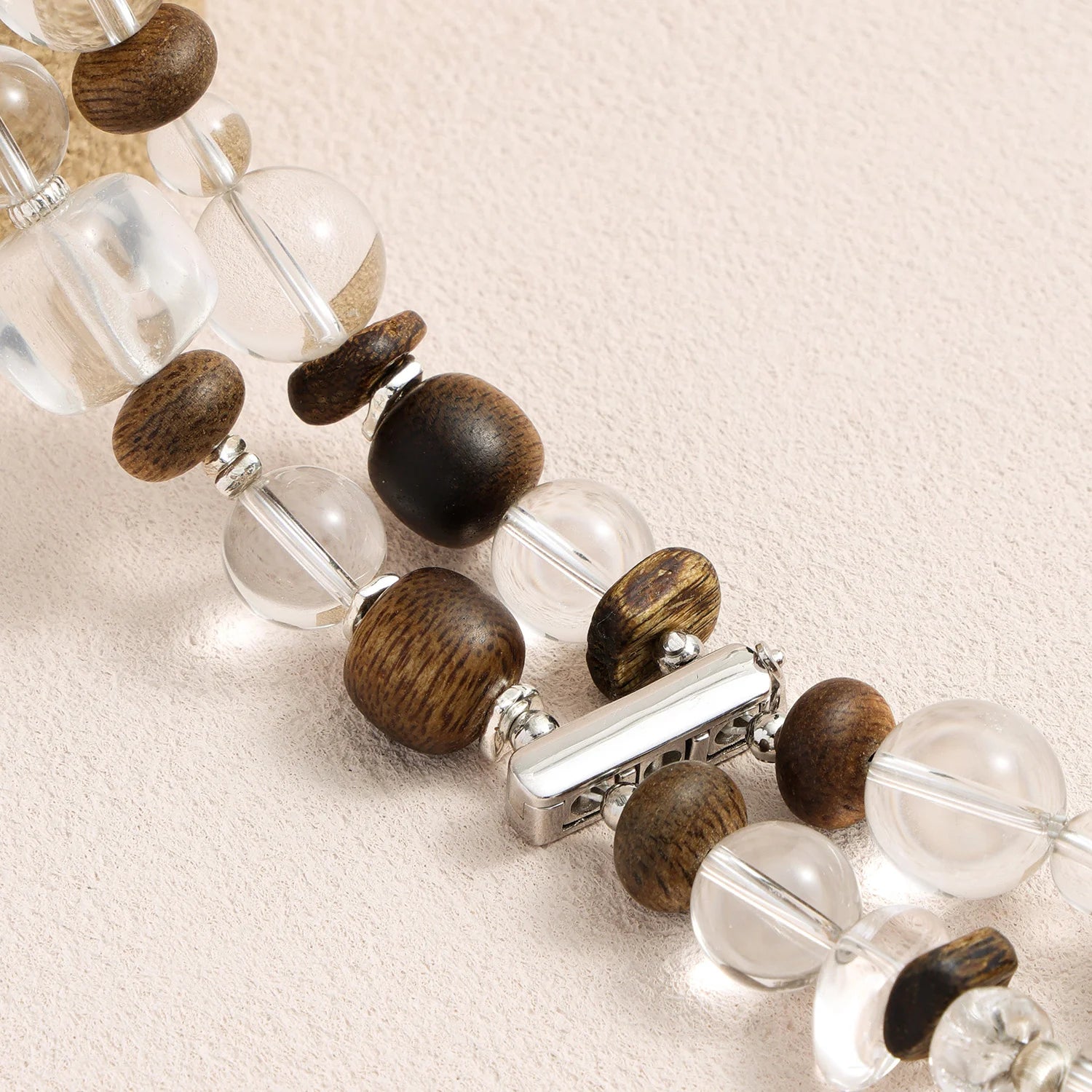 Clear quartz and natural agarwood Apple Watch band, handcrafted crystal and wood bracelet style watch band