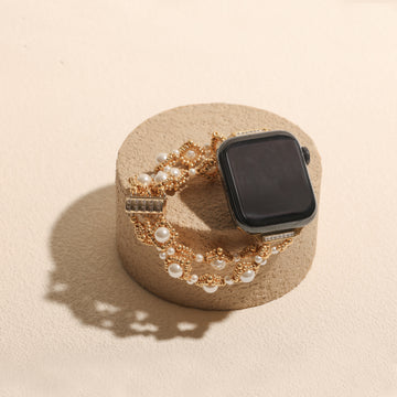 Golden Pearl Lattice Band with 14K Gold-Plated Accents