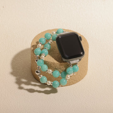 Amazonite & Pearl Dual-Strand Band with Silver Accents