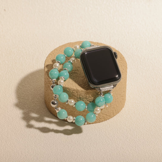 Amazonite & Pearl Dual-Strand Band with Silver Accents