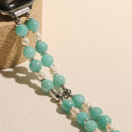 Amazonite & Pearl Dual-Strand Band with Silver Accents