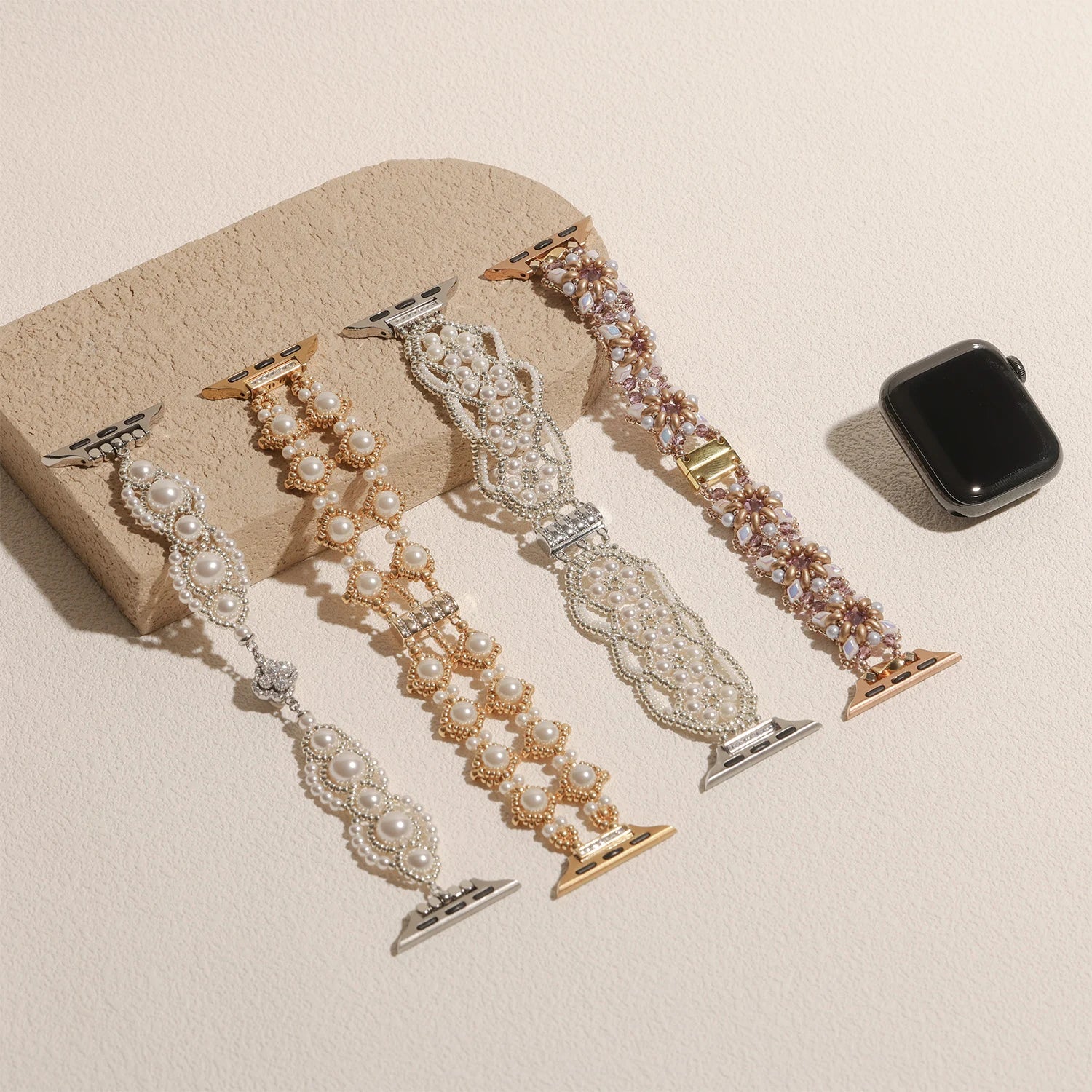 Handmade Swarovski Pearl & Crystal Apple Watch Band – Interstella