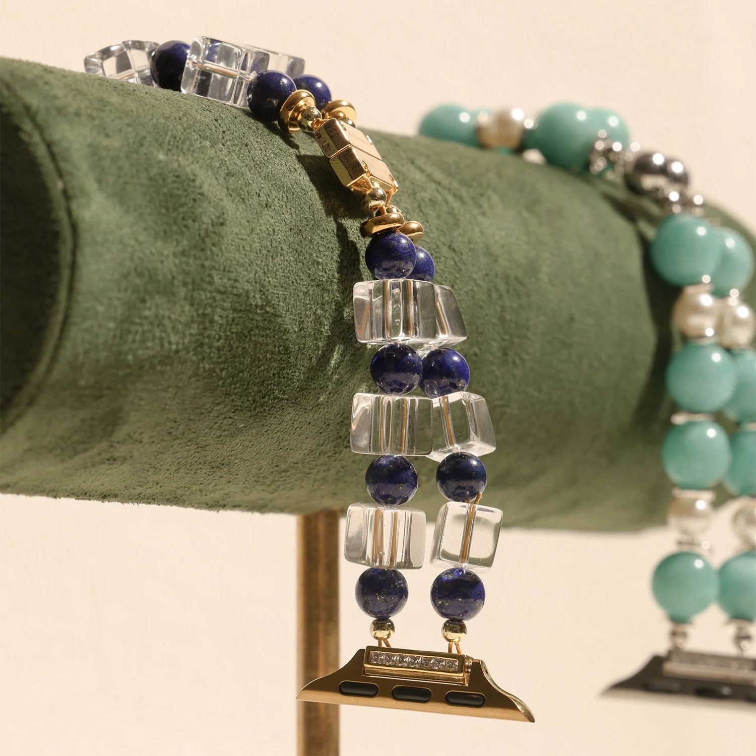 Handmade Lapis Lazuli & Clear Quartz Double-Strand Apple Watch Band – Interstella