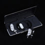 Crystal ear charms with cross detail displayed with black Interstella magnetic earphone charging case